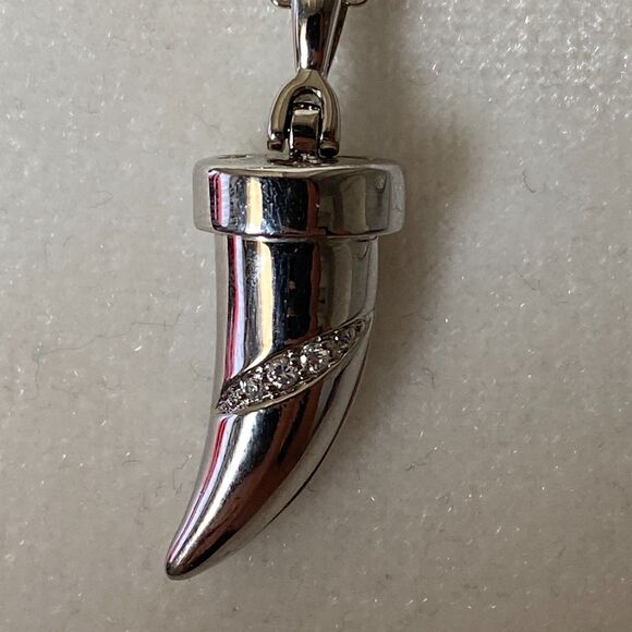 Stainless Steel Fang Necklace with Crystals, Tribal Gothic Silver Pendant - Picture 1 of 8